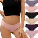 DEANGELMON Seamless Underwear for Women No Show Bikini Panties Comfortable Stretch Invisible Ladies Hipster Briefs (Small, Pink Bubble-6 Pack)