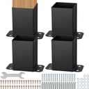 VEVOR 4x4 Post Bracket, 4PC Post Base Brackets, Inner Size 3.6"x3.6" Heavy Duty Powder-Coated Post Anchor Matte Black Wood Post Brackets for Pavilion Deck Railing Support Deck Base Plate
