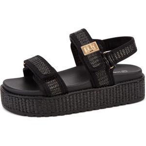 LUCKY STEP Women's Raffia Platform Wedge Sandals Open Toe Slingback Sandals Adjustable Double Strap Beach Sandals (Black, 10)