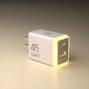 45W USB C Charger Block,USB C Travel Wall Charger with Night Light(Touch Switch),GaN 2 Port Fast Charging for iPhone 17/17 Pro/17 Pro Max/16/15/14/13/12,iPad,Samsung Galaxy S25 S24 S23