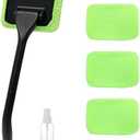 povtii Car Windshield Cleaning Tool, Microfiber Auto Window Cleaner Set with 4 Washable and Reusable Cloth Pad, Long Handle Glass Wiper Cleaning Kit with Spray Bottle, Car Accessories