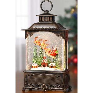 Christmas Snow Globe Lantern Santa Claus Christmas Eve Decorations Gifts Auto Snowfall Glitter Music Collection Church Snowy Village with 6H Timer USB/Battery Powered 10.2 inch