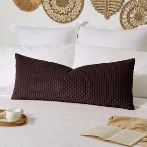 Kevin Textile 14x36 Inch Long Lumbar 1 Pack Boho Decorative Throw Pillow Cover Soft Striped Corduroy Rectangle Cushion Case Farmhouse Accent for Living Room Couch Sofa Bed, Coffee