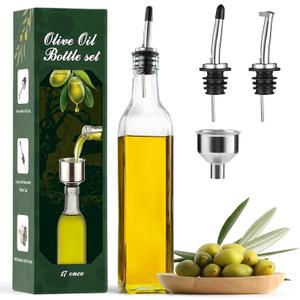 AOZITA 17oz Clear Glass Olive Oil Dispenser Bottle - 500ml Oil & Vinegar Cruet with Pourers and Funnel - Olive Oil Carafe Decanter for Kitchen