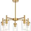 Retro Large Chandelier with Clear Glass Shade Metal Indoor Kitchen Island Pendant Lighting in Gold Finish Modern Light Fixture Hanging for Dining Room