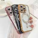 SAKUULO Magnetic Case for iPhone 16 Pro 6.3inch Clear Plating,Pink | Compatible with MagSafe,Glitter Sparkly Diamonds Rhinestone with Camera Protector Slim Shockproof Protective Women Girls