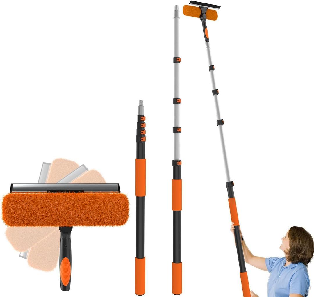 Buyplus 26Ft High Reach Squeegee for Window Cleaning Kit with 5 to 20 Foot Extension Pole, Extendable Window Cleaner Squeegee, Telescopic Window Washing Kit for Indoor/Outdoor High Window, 1 Count