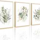 Joocrise Watercolor Botanical Wall Art Set of 3 Boho Floral Canvas Wall Decor Prints Sage Green Wildflower Wall Art Modern Flower Pictures Botanical Painting for Bedroom Bathroom 16x24 Inch Framed