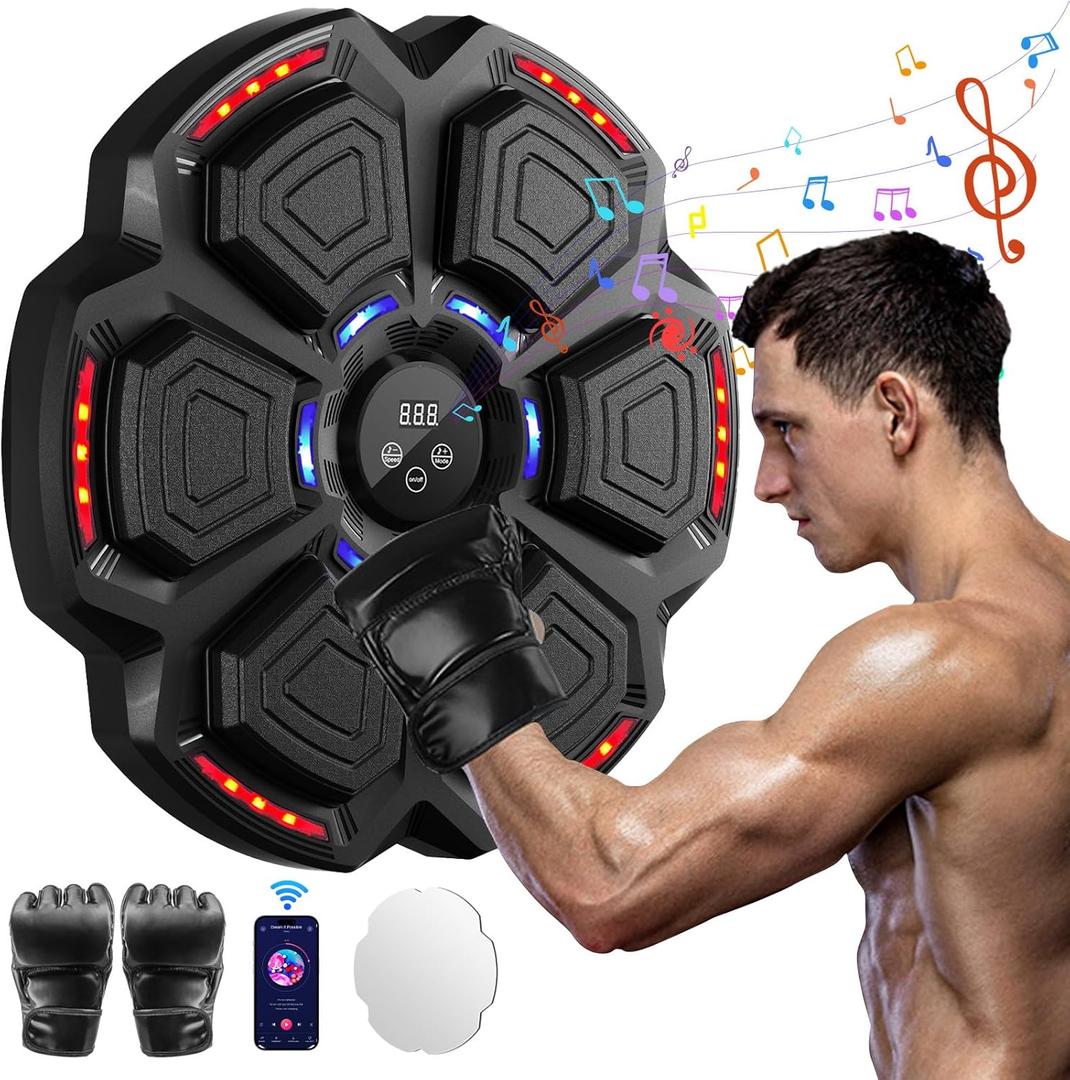 Music Boxing Machine, Smart Music Punching Machine for Adults Kids, Bluetooth Music Sync, Wall-Mounted Workout/Training Equipment with Boxing Gloves, Suitable for Home Gym Office Indoor Exercise