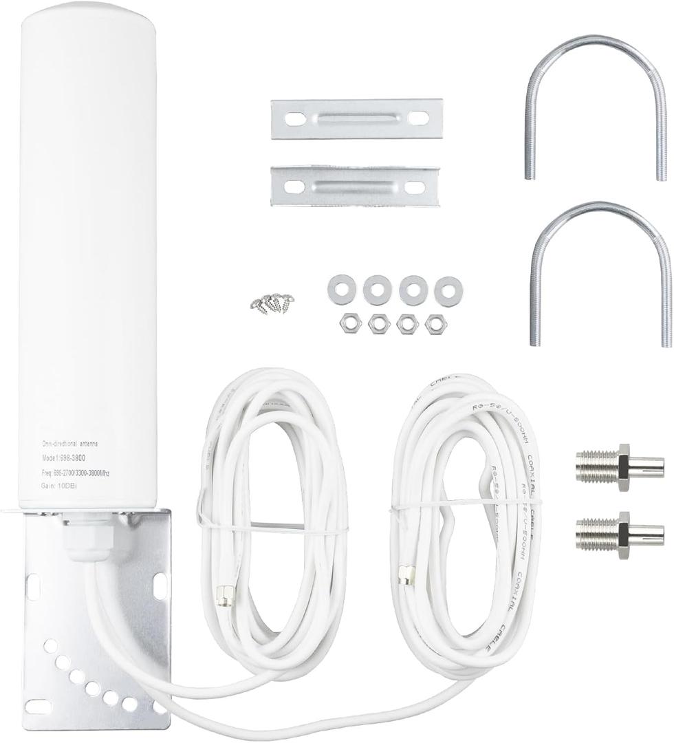 BOOBRIE 4G 5G LTE Antenna High Gain 10dBi OmniDirectional Outdoor Antenna SMA TS9 Connector 698-2700 3300-3800MHz WiFi Antennas Outdoor Dual SMA 16.4Ft RG58 Cable for Cellphone 3G/4G/5G LTE Router