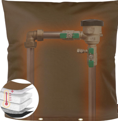 Backflow Preventer Insulation Cover 5F/5 Winter Freeze Protection for Sprinkler, Pressure Vacuum Breaker, Well Pump & Outdoor Plumbing Valves Waterproof, Insulated, (24" W x 30" H, Brown )