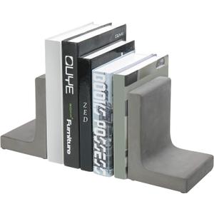 MyGift Solid Cement Bookends for Shelf in Gray Finish L-Shaped Decorative Heavy Duty Non-Skid Book Stopper for Home Office School, 1 Pair