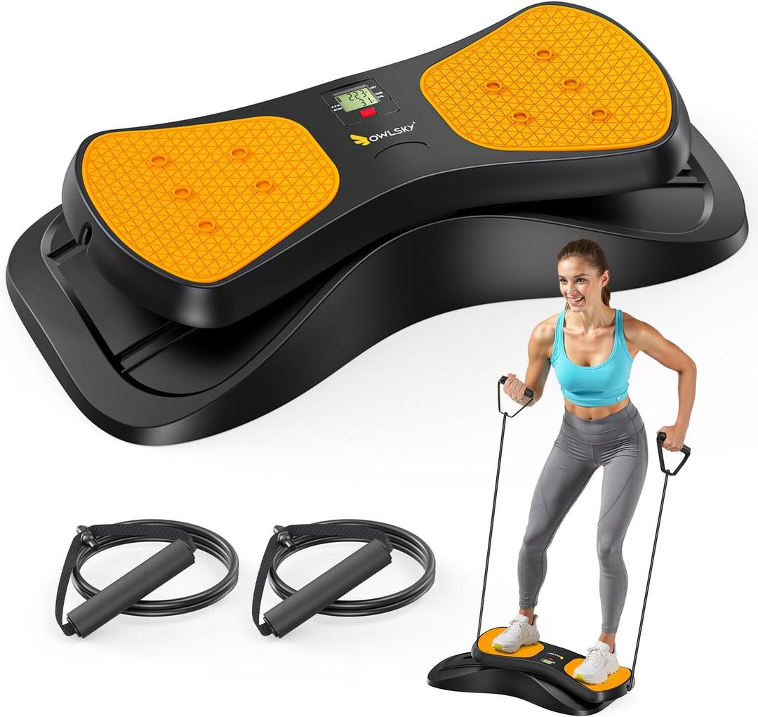 OWLSKY Balance Board with Resistance Bands, Portable Rock Stepper Featuring LCD Monitor, 330 lbs Capacity Ski Machine for Full Body Workout (Orange)