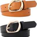 TOPACC 2 Pack Skinny Belts for Women Adjustable Thin Waist Belt with Gold Buckle for Dresses Pants Jeans Business Casual