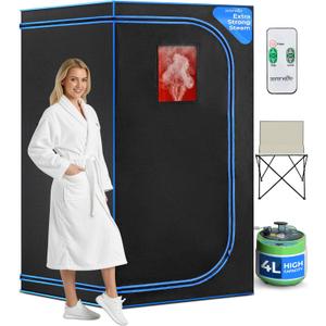 SereneLife Portable Sauna Box for Home, Steam Sauna Tent with Extra Large 4L Steamer - Includes Folding Sauna Chair, Remote Control w/ 9 Heat Levels for in-Home Spa - 2.9' x 2.9' x 5.9'
