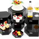 Leinuosen 7 Pcs Large Buffet Risers Set 6" to 12" Acrylic Display Box Catering Dessert Table Riser Food Display Decorative Stand with Hollow Bottom for Catering Supplies (Black, Hexagonal)