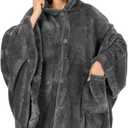 PAVILIA Angel Wrap Hooded Blanket Poncho, Wearable Blanket Throw Wrap Poncho for Women Adult, Cozy Fluffy Sherpa Shawl Cape (Grey)