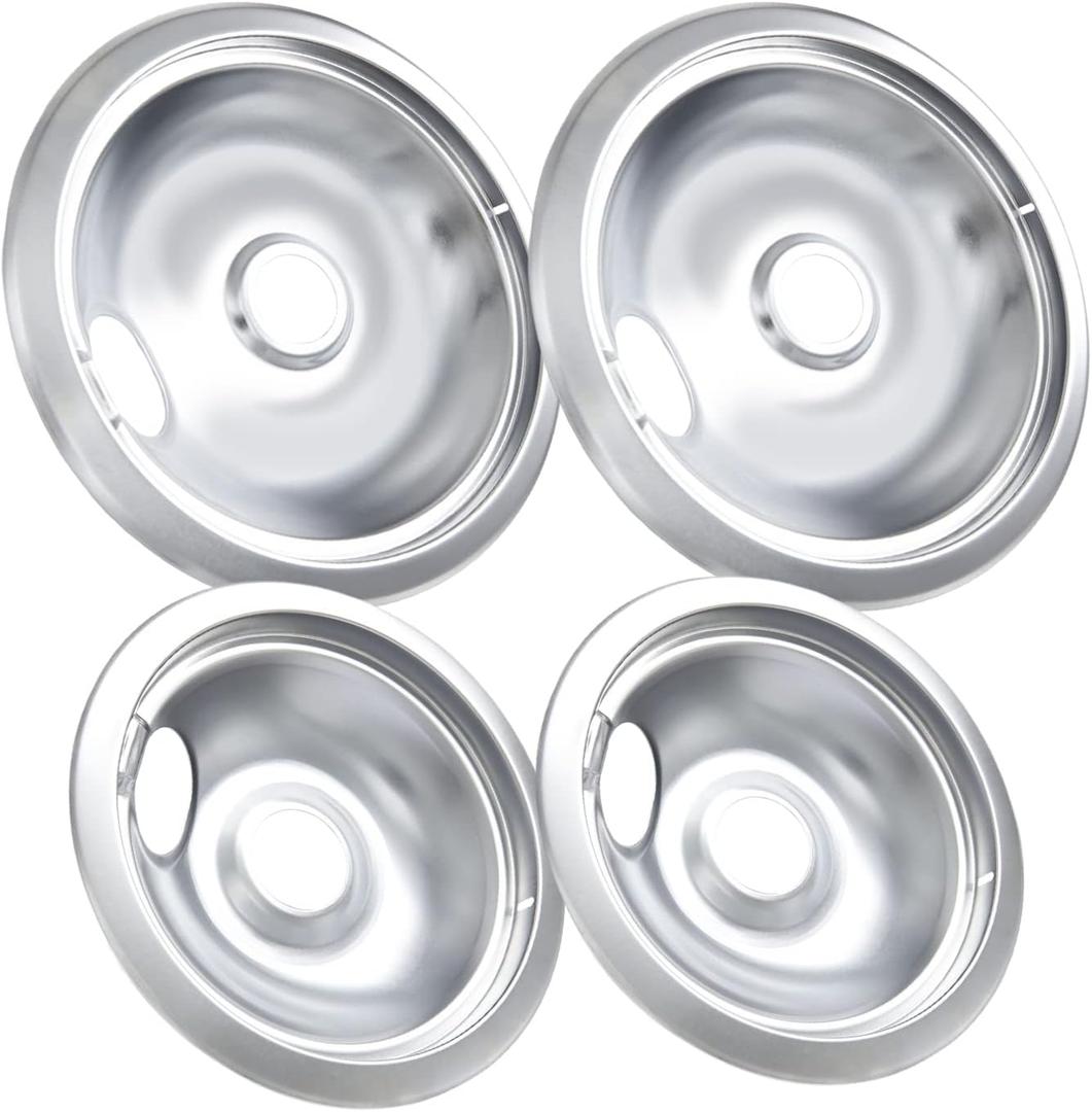 316048413 and 316048414 Stove Burner Drip Pans for Electric Stove Top - Perfectly Fit Frigidaire Kenmore Electric Range -Thickening to Prevent Bending and Rust - Include 2 x 6 in, 2 x 8 in (Chrome)