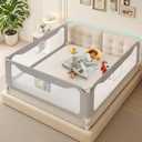 King Size Bed Rail for Toddlers: (3 Pack) 3-Side Protection Bedrail with Headboard Rod - Extra Tall Adjustable Child Safety Side Railing Guards Gate with Safety Locks for Infants (78.7x78.7x74.8) (Grey)