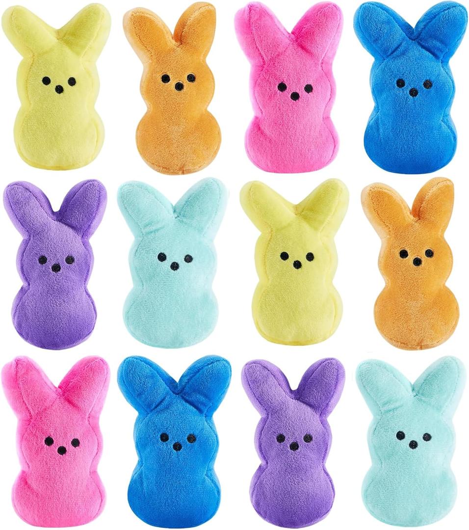 12PCS Easter Bunny Stuffed Plush,Easter Basket Stuffers Toys for Kids,Easter Bunny Bulk Stuffies Animals Plushie,Easter Egg Fillers,Easter Gifts for Kids Boys Girls Toddler (Multi-12color)