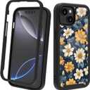 Compatible with iPhone 14 / iPhone 13 Case  Rugged Full-Body Protective Cover for Women Girls Dual Layer Shockproof Bumper, Heavy-Duty Phone Case - Vintage White Yellow Flower Floral 010