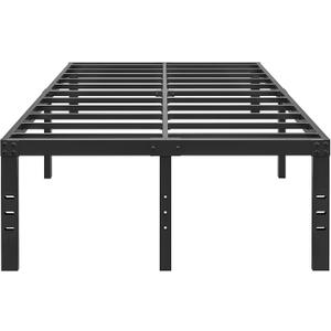 18 Inch Metal King Size Bed Frame No Box Spring Needed - Easy Assembly Heavy Duty Noise Free Narrow Bedframes - Double Black Basic Steel Slats Platform with Storage