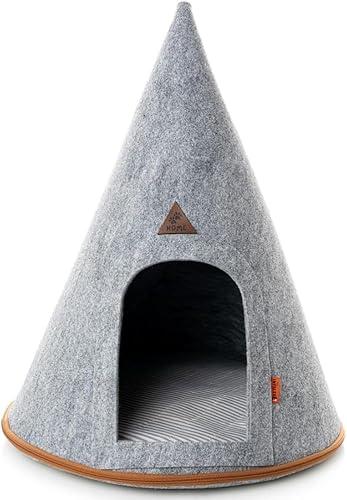 SAVUK Pet Tent Cat Dog House Felt Cave Bed with Cushion&Bag Decorative Foldable Igloo Hut Teepee Small and Medium Suitable for Travel Warm in Winter Cool in Summer 16"x16"18" Grey (Gray, Small)