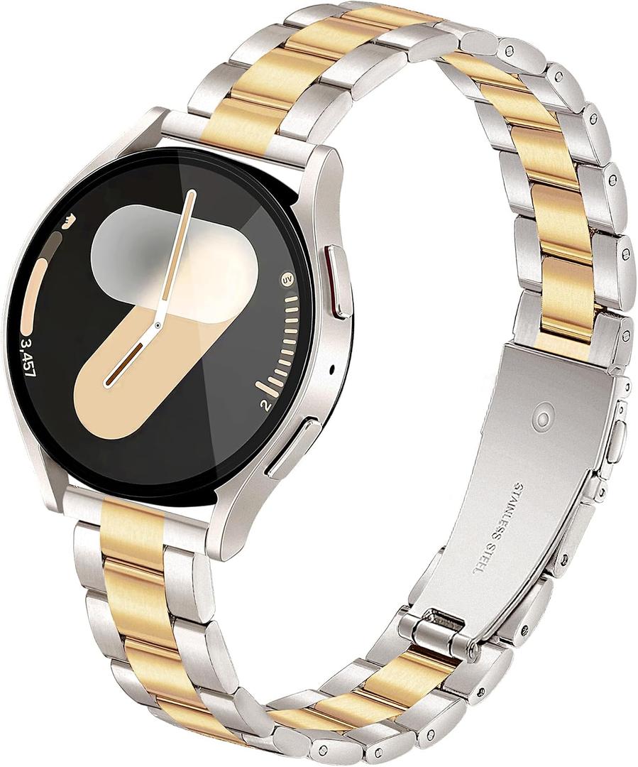 Melyis Slim Stainless Steel Band for Samsung Galaxy Watch 7 Band 6 5 4, 20mm Strap for Samsung Watch Bands 40mm 44mm, Women Strap fits Galaxy Watch 6 Classic/5 Pro/4 Classic/Active 2-Starlight/Gold
