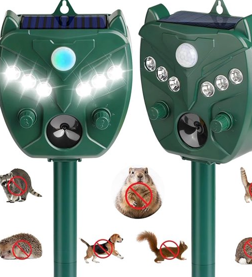 Solar Animal Repellent Ultrasonic, 2 Pack Cat Repellent Outdoor Deer Repellent Devices Motion Sensor Animal Repeller to Repel Cat Deer Squirrel Rabbit Dog Skunk 1