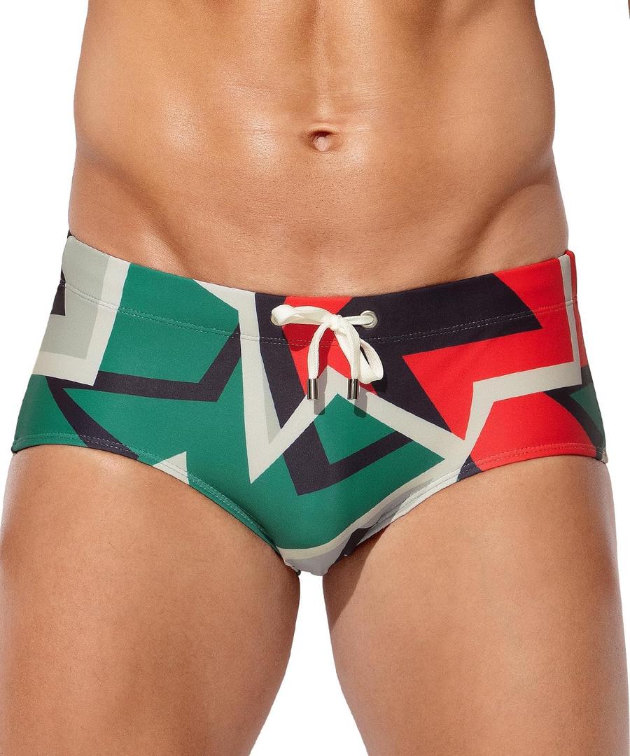 Arjen Kroos Mens Swim Briefs Trunks Bikini Swimwear Swimsuit Beach Print Shorts (XX-Large, Green Geometric)