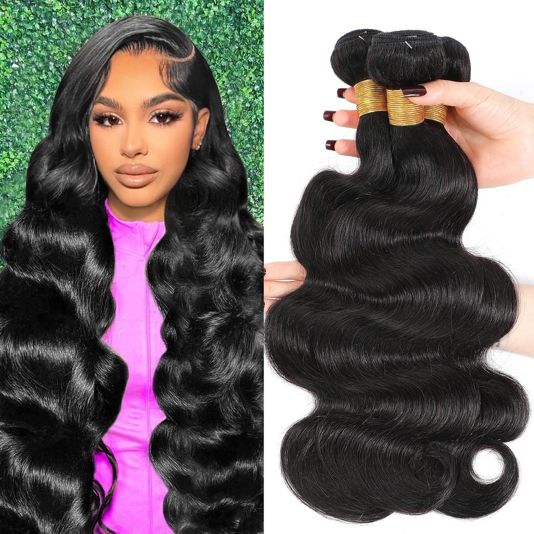 Human Hair Bundles 12 14 16 Inch 12A 100% Unprocessed Brazilian Virgin Hair Glossy Quick Weave Body Wave 3 Bundles Deals Natural Black Extensions