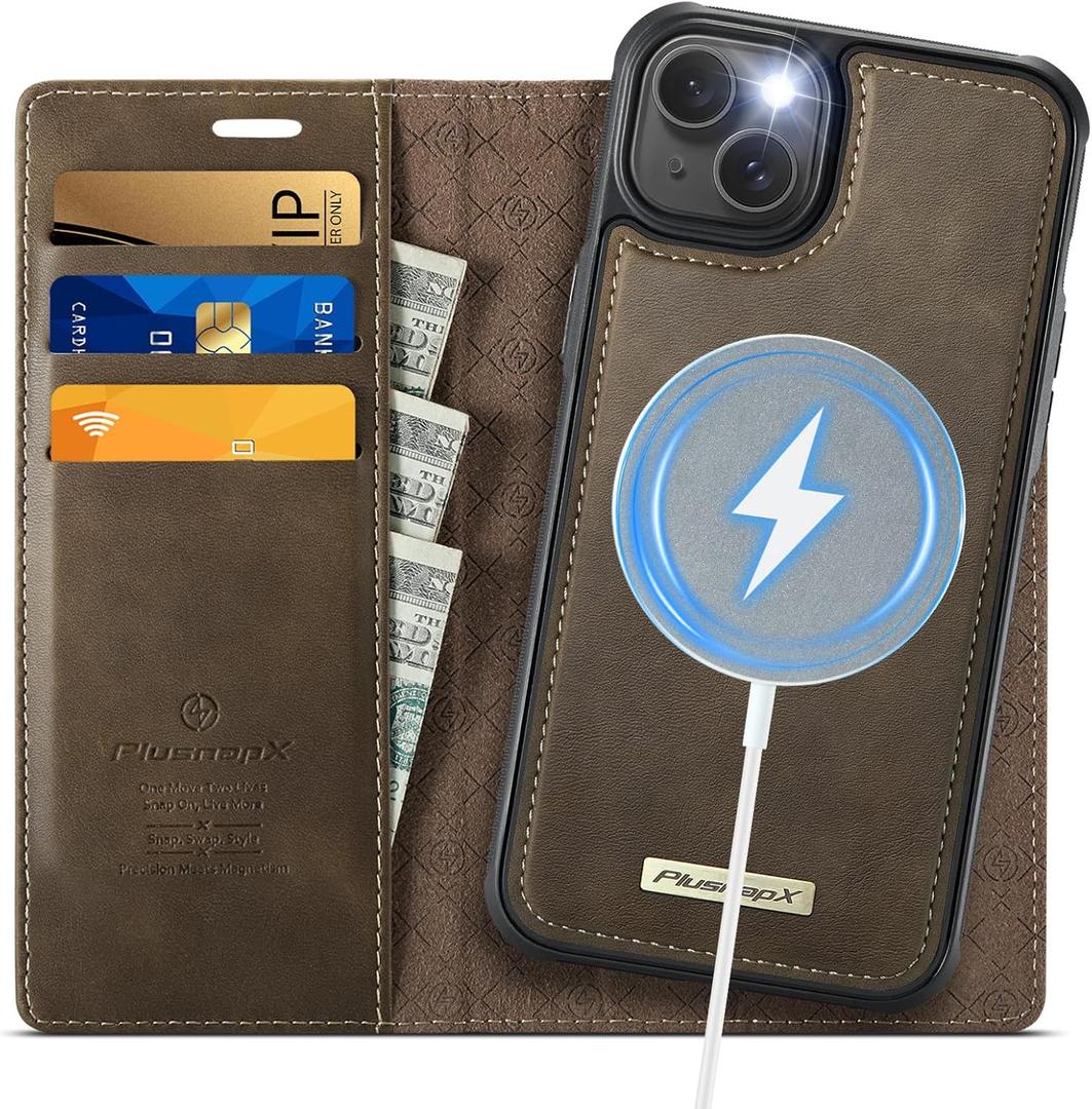 Wallet Case for iPhone 14 Plus Compatible with Magsafe, 2-in-1 PU Leather Flip RFID Blocking Card Holder Stand Shockproof Magnetic Detachable Cover for iPhone 14 Plus Case 6.7", Brown
