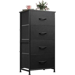 WLIVE Dresser with 4 Drawers, Fabric Storage Tower, Organizer Unit for Bedroom, Hallway, Entryway, Closets, Sturdy Steel Frame, Wood Top, Easy Pull Handle, Charcoal Black, 11.8"D x 15.7"W x 38.1"H