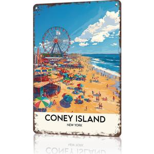 Funny Signs Posters Coney Island, New York Wall Art Sign for Bedroom Dorm Home Garage Bar Decor 8X12inch