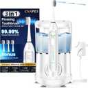 Electric Toothbrush with Water Flosser 3-in-1 Combo, Professional Sonic Toothbrush for Adults, 3 Brush Modes+5 Floss Speeds, Rechargable, 2.0 Flossing Toothbrush for Oral Care, Portable Travel Case (White)