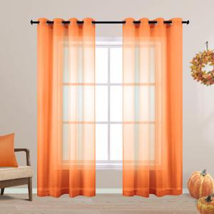 KOUFALL Fall Curtains for Living Room 96 Inch 2 Panel Set,Grommet Sheer Autumn Curtains for Bedroom Dining Room,Pumpkin Orange