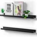 24 inch Long Shelf for Wall: Black Wall Book Shelves for Bedroom Kids - Narrow Floating Shelves for Picture Photo