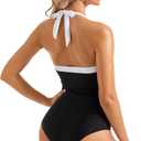 SUUKSESS Women Sexy Tummy Control One Piece Swimsuit Halter Retro Bathing Suit (L)