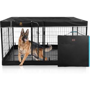 PJYuCien Dog Playpen Plus Storage Bag, 31.3" H 8 Panels Puppy Pen with Square Bottom & Top Cover, Heavy Duty Dog Fence for Camping (60.62"L x 60.62"W x 31.3"H)