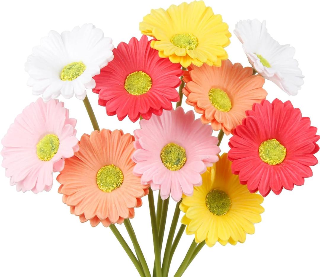 10 Pcs Artificial Gebera Daisies Flowers Fake Daisies Real Touch Flower PU Faux Flowers Bouquet for Indoor Home Arrangements Vase Wedding Party Table Centerpiece DIY Floral Decor Multicolor