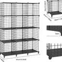 12-Cube Storage Organizer, Metal Wire Cube Shelving Unit, 11.8" L x 11.8" W x 11.8" H, Modular Grid Bookshelf for Closet, Bedroom, Office, Black ATTJL12B