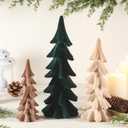 Velvet Christmas Tree Figurines Set of 3 - Tabletop Christmas Tree Figurine Decorations for Indoor Statues Decorative Fireplace Holiday Centerpieces Gifts (Khaki, Brown, Green)