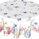 Spring Flower Tablecloth Round 60 Inch Spring Floral Tablecloths Watercolor Butterfly Flower Table Cloth Round Farmhouse Wildflowers Tablecloths Washable Table Cover for Indoor Outdoor Table Decor