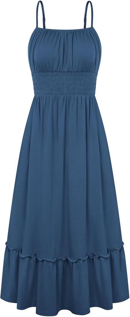 GRACE KARIN Women's Summer Maxi Dress 2026,Smocked Ruched Bust Sundress with Adjustable Straps & Pockets-Beach Vacation Dress