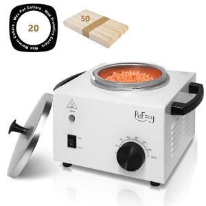 ReFzeg Wax Warmer Single Pot Waxing Kit for Painless Hair Removal, Women Men Portable Wax Heater Machine with Adjustable Temperature Set, 50pcs Sticks, 20pcs Protective Collars