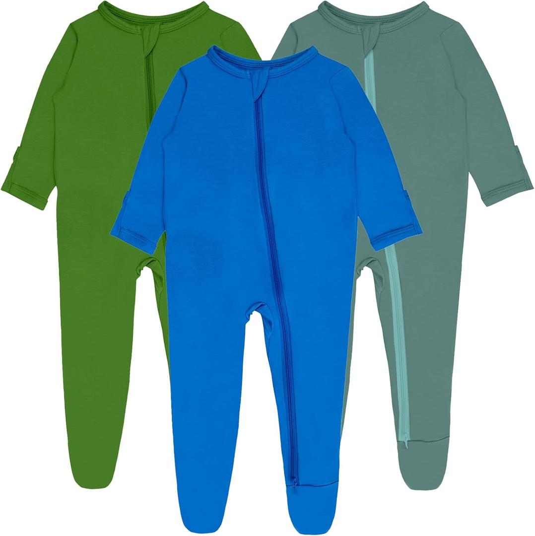 GUISBY Baby Pajamas with Mittens, 2 Way Zipper Long Sleeve Sleepers 3-pack (0-3  Months)