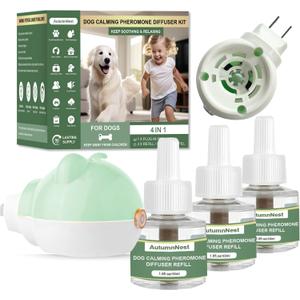 Dog Calming Diffuser Plug-in with Gentle Night Glow, 3 Refills Kit for Behavioral Support, Stress Soothing Aid for Pets During Travel, Thunder, Vet Visits, Fireworks, Safe Formula, 90 Days Supply