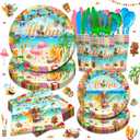 Hawaiian Flamingo Party Supplies Tableware Set - Tropical Luau Decorations Include Plates, Napkins, Cups, Cutlery, for Aloha Summer Beach Theme Party Supplies | Serves 24