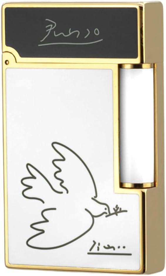 Classic White Lacquer Lighter, with Peace Dove, Clear Sound, Adjustable Soft Flame, Unique Gift for Men Dad Boyfriend Husband Father Friend (White Gold)