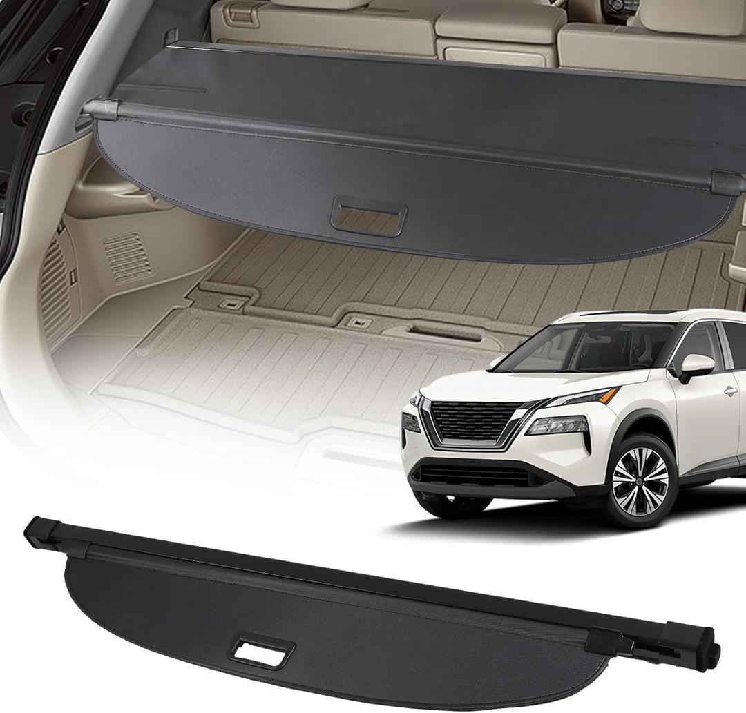 AUXMART Cargo Cover for Nissan Rogue 2021 2022 2023 2024 2025 Rear Trunk Cargo Cover Waterproof Trunk Cover Retractable Shielding Shade Compatible with Nissan Rogue Accessories